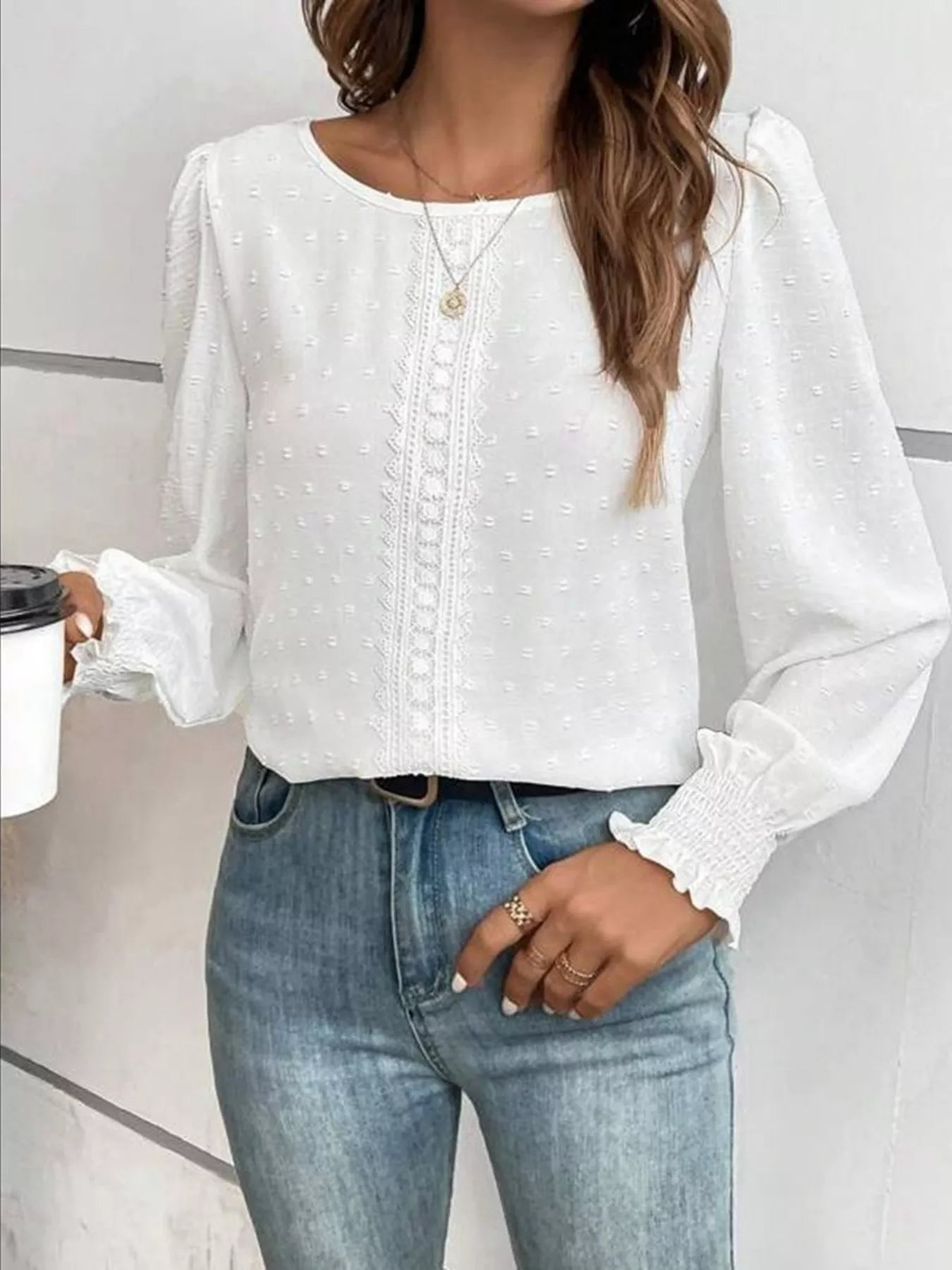Swiss Dot Long Sleeve Blouse
