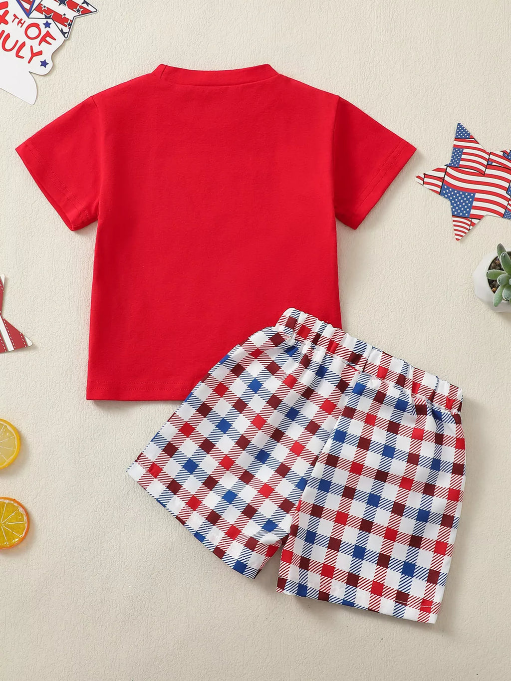 Children's Patriotic USA Embroidered Short Sleeve T-Shirt & Shorts Set