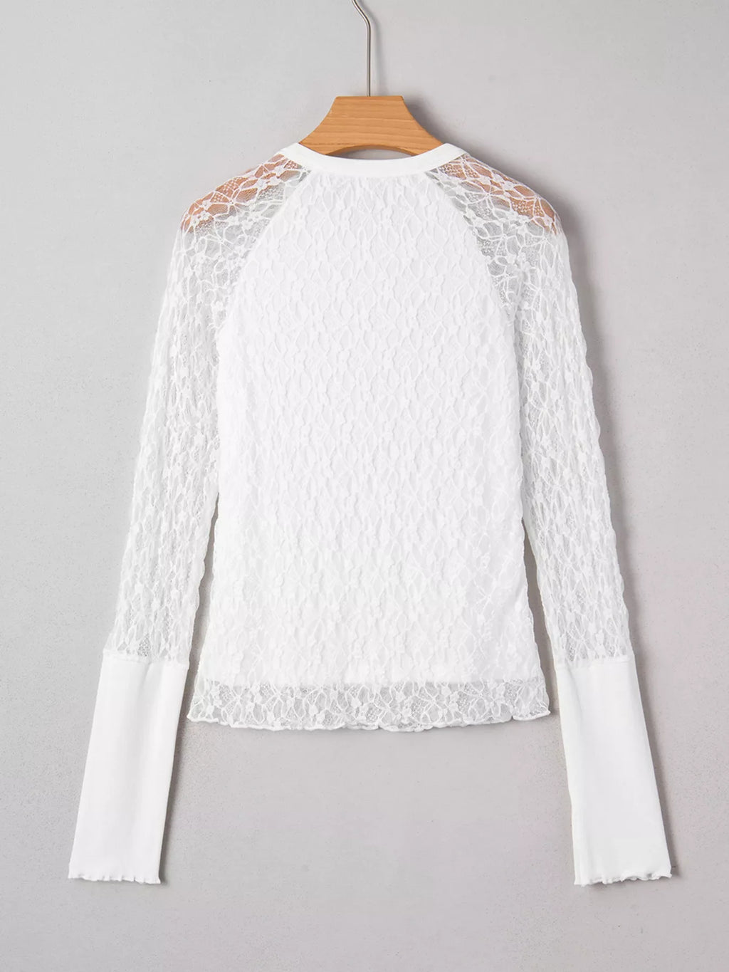 Sheer Lace Long Sleeve Slim Henley Top