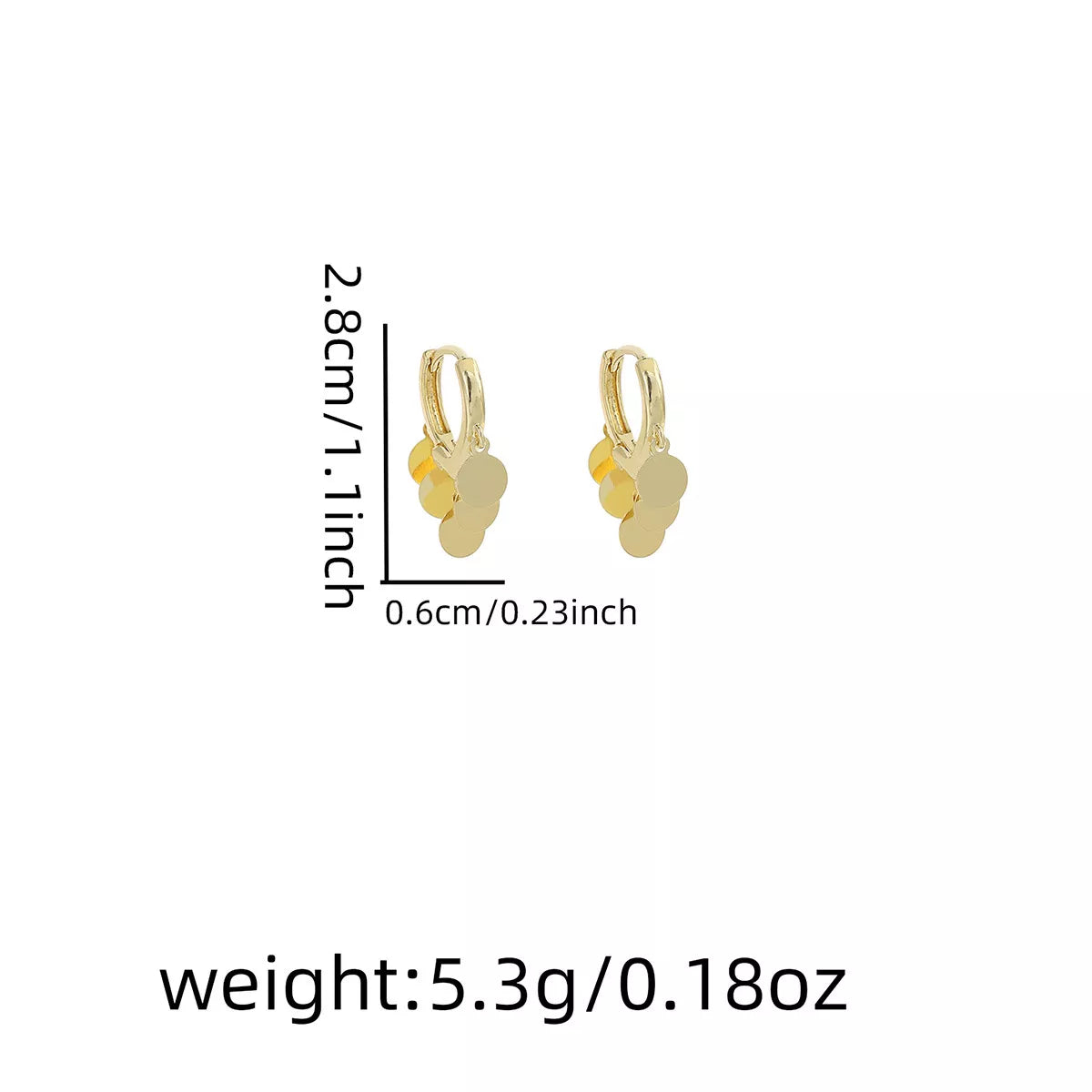 18K Gold-Plated Drop Hoop Earrings with Dangling Disc Charms