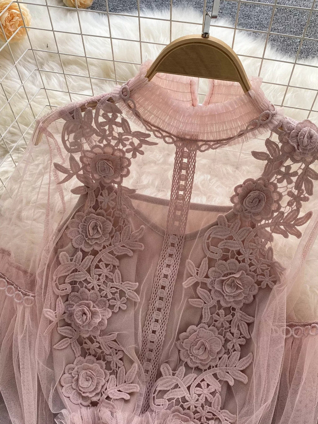 Floral Lace Blouse & Cami Set