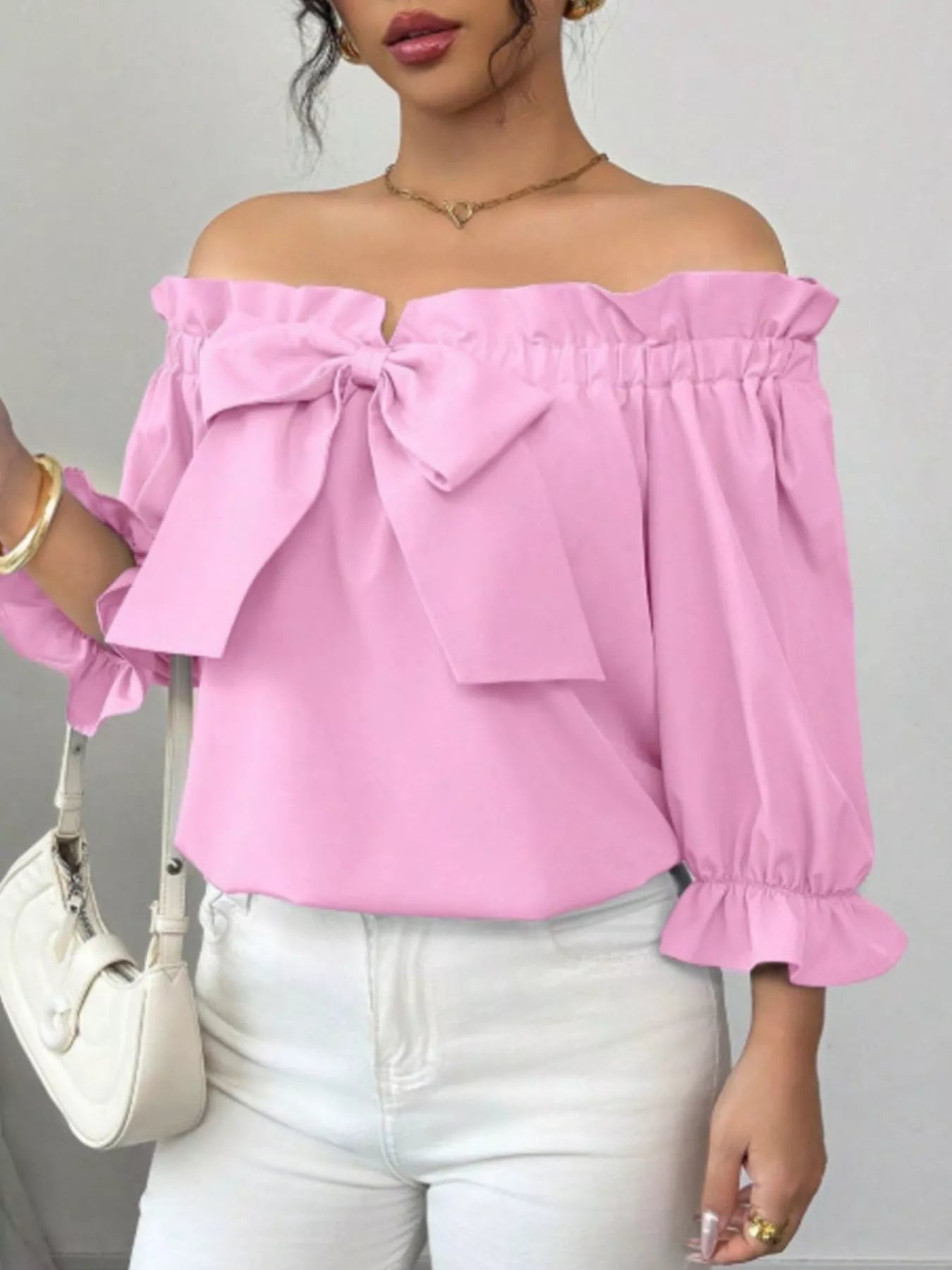 Bow Flounce Sleeve Blouse