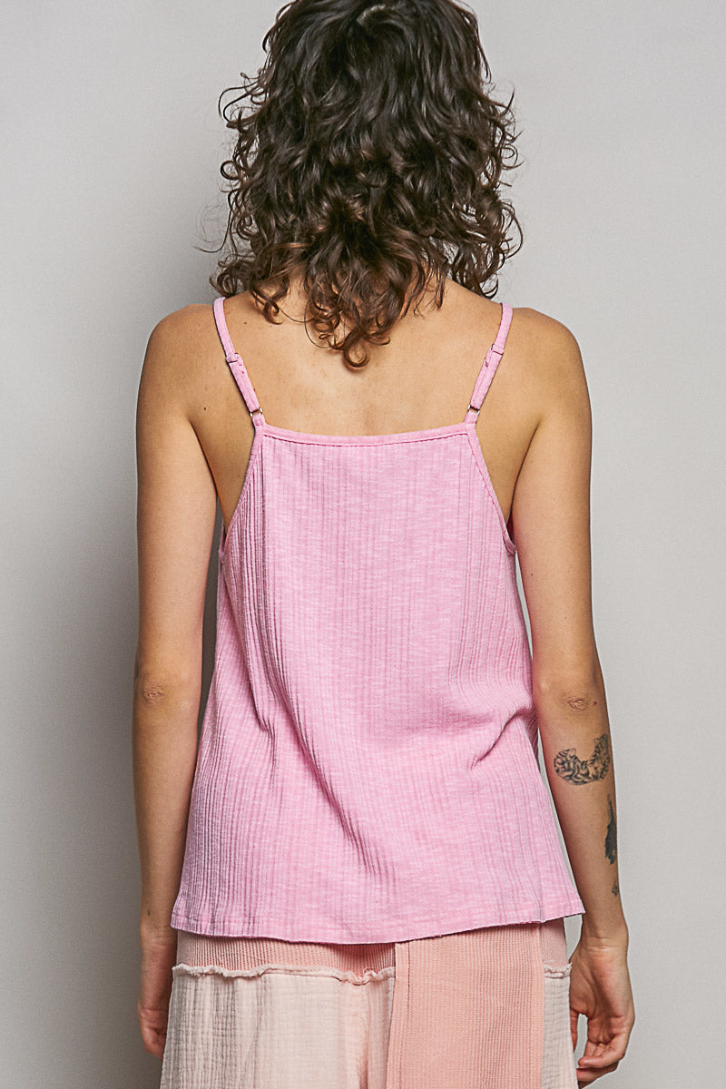 POL Lace Detail V-Neck Textured Knit Cami