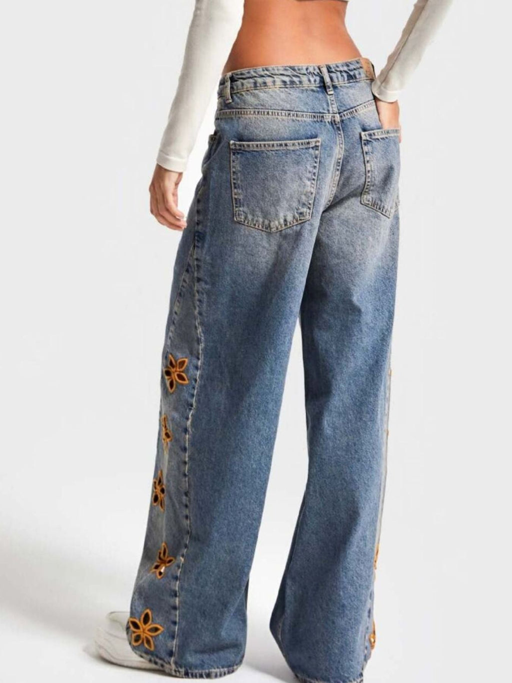 Floral Embroidered Wide Leg Jeans