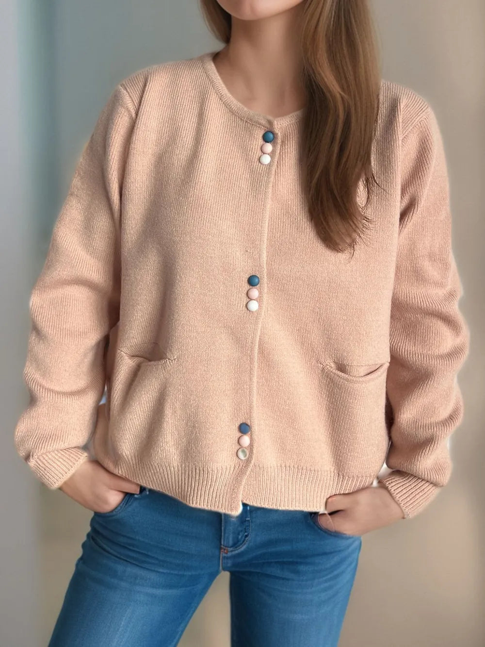 Button Down Long Sleeve Cardigan with Pockets