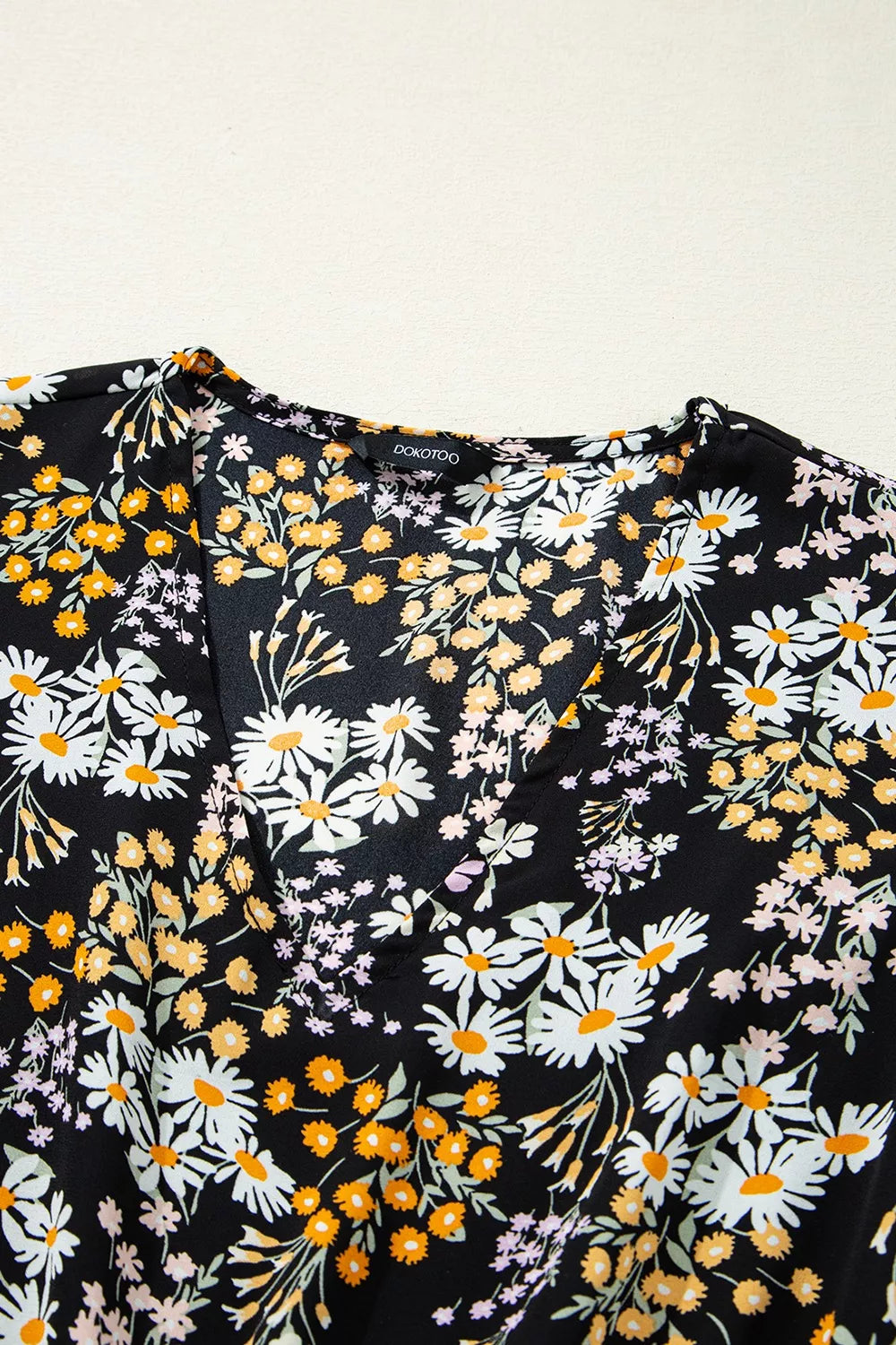 Floral Print V Neck Smocked Babydoll Blouse