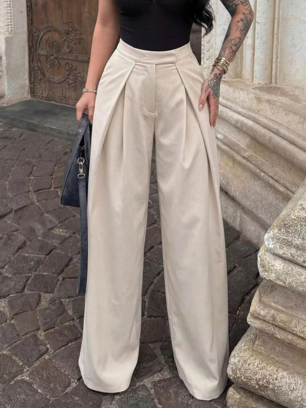 High-Waisted Pleated Wide Leg Pants