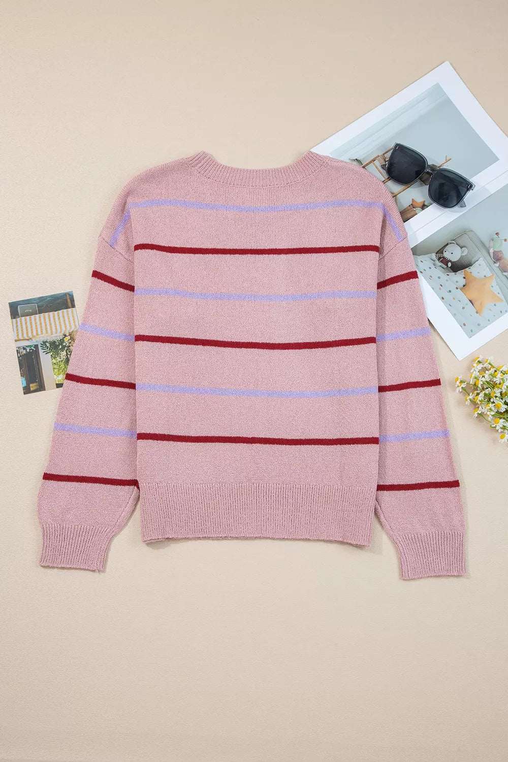Striped Drop Shoulder Long Sleeve Sweater