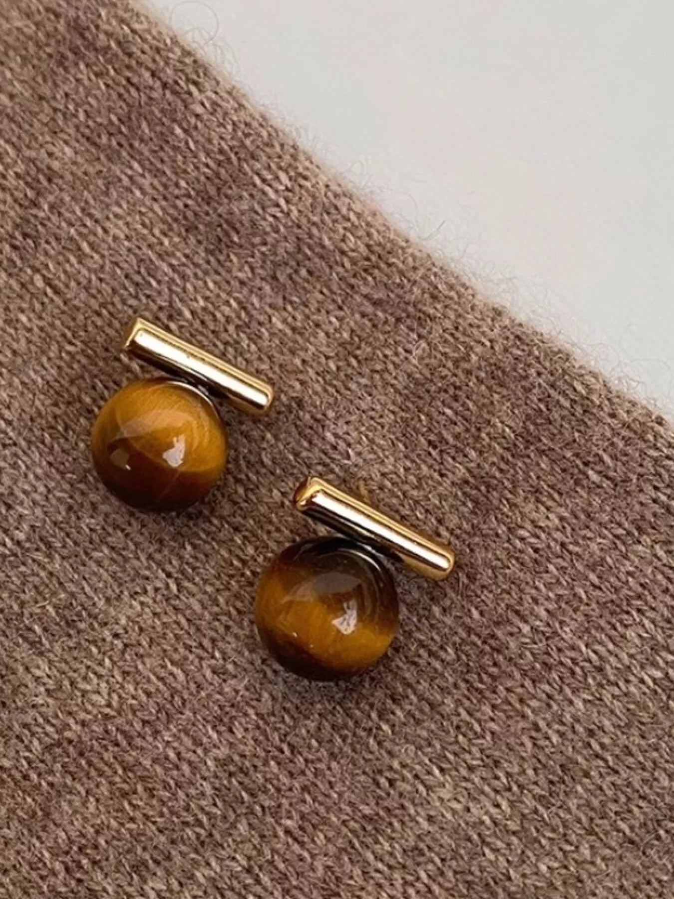 Tiger Eye Stone Stud Earrings