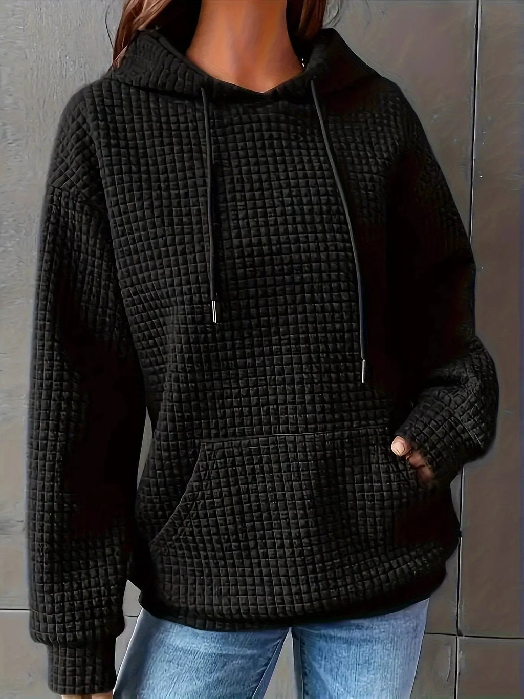 Textured Knit Drawstring Hoodie