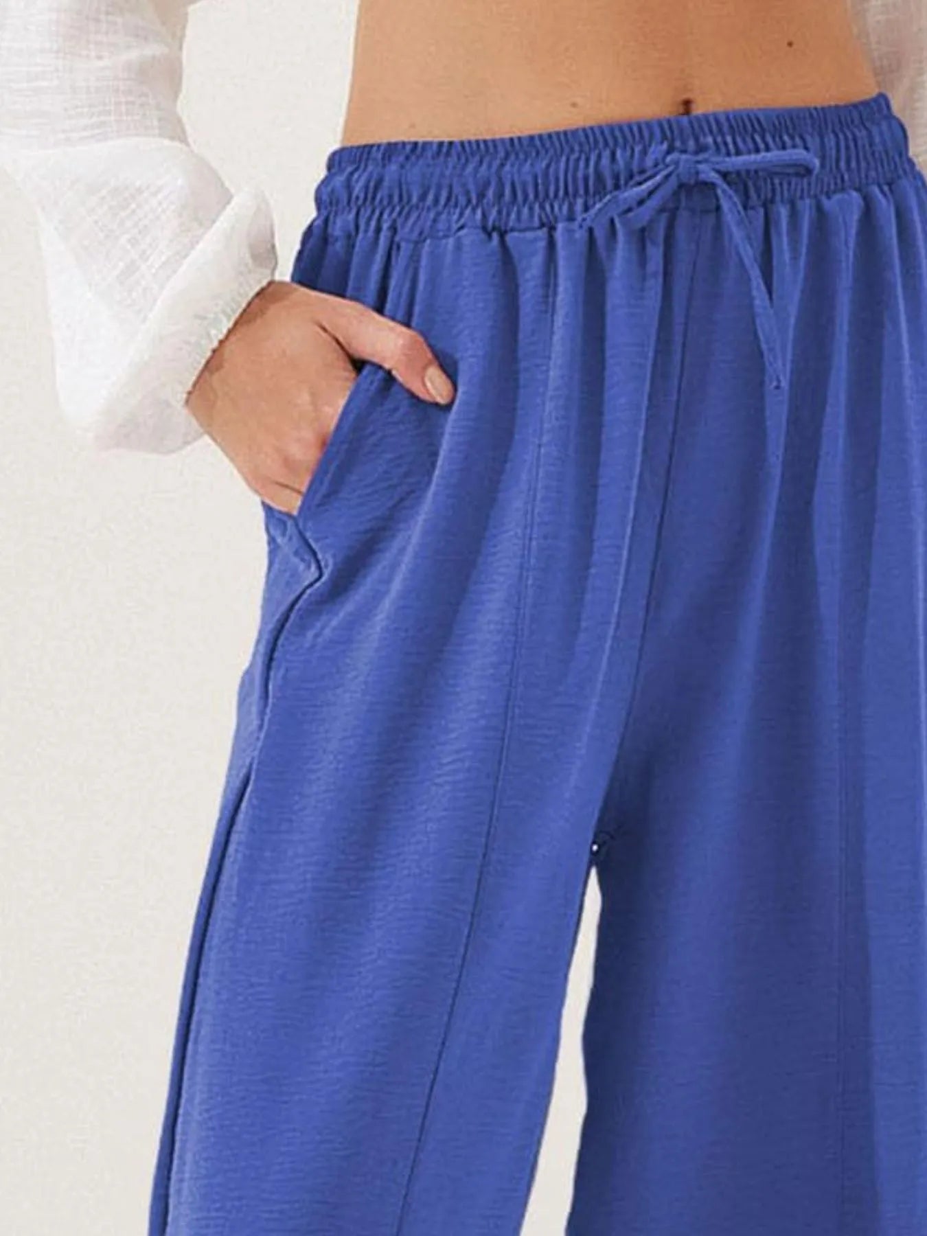 Full Size Drawstring Wide Leg Cropped Pants Plus Size