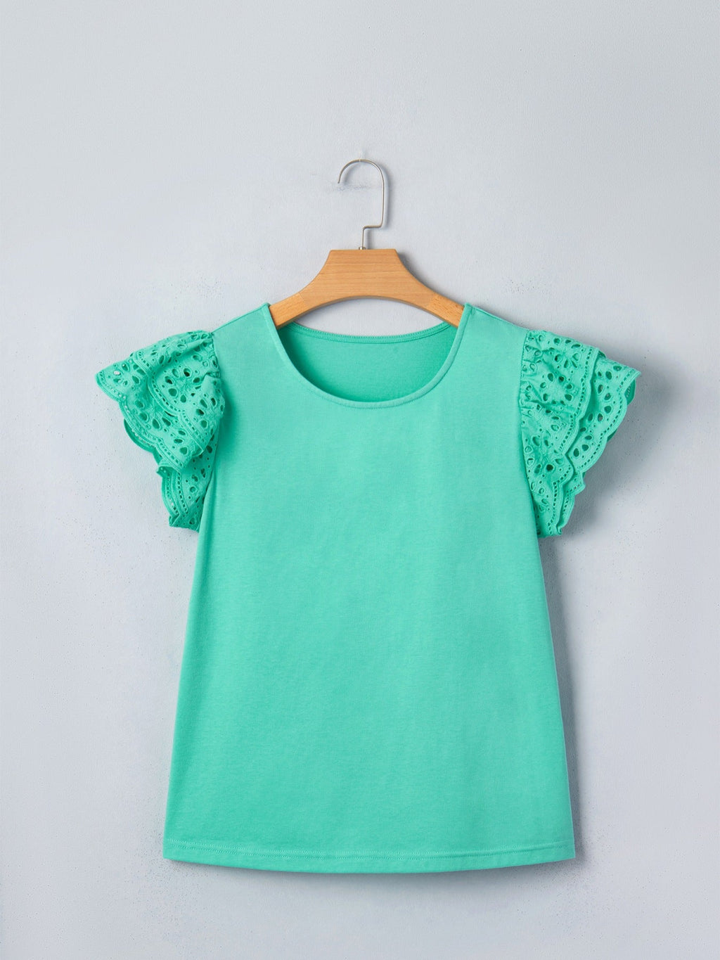 Eyelet Lace Ruffled Cap Sleeve Top