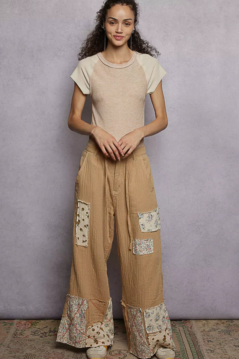 POL Outseam Detail Ribbed T-Shirt with Contrast Color Sleeves