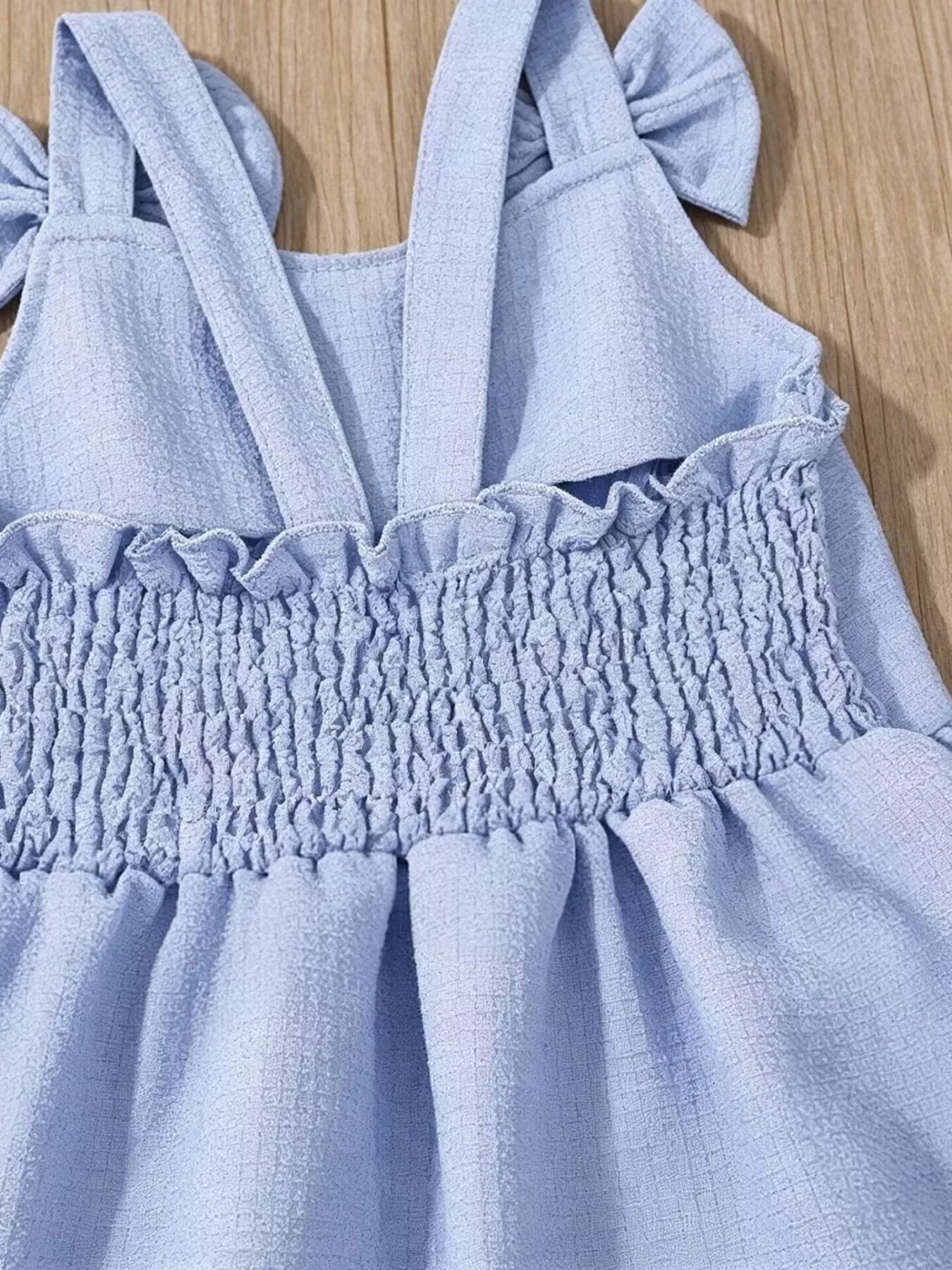 Children's Bowknot Decor Ruffle Hem Sleeveless Dress