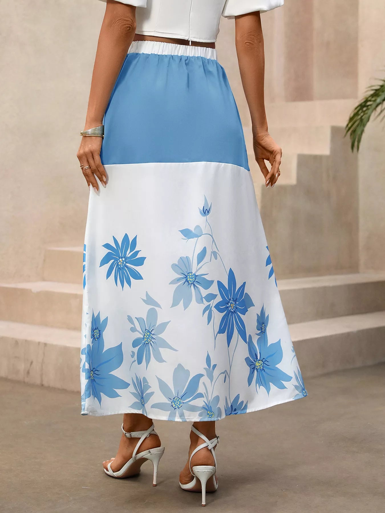 Floral Print Color Block Skirt