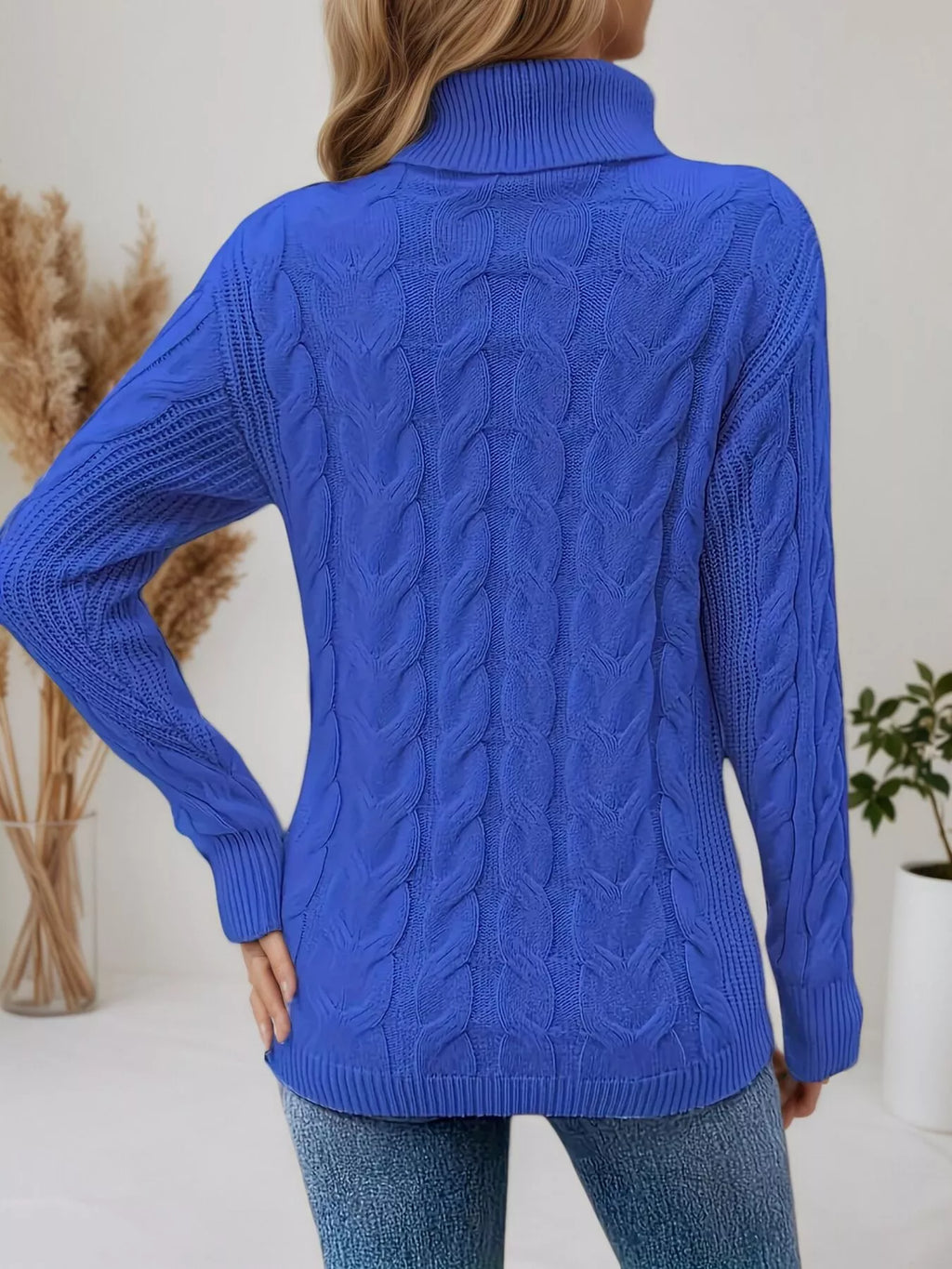 Cable Knit Turtleneck Long Sleeve Sweater