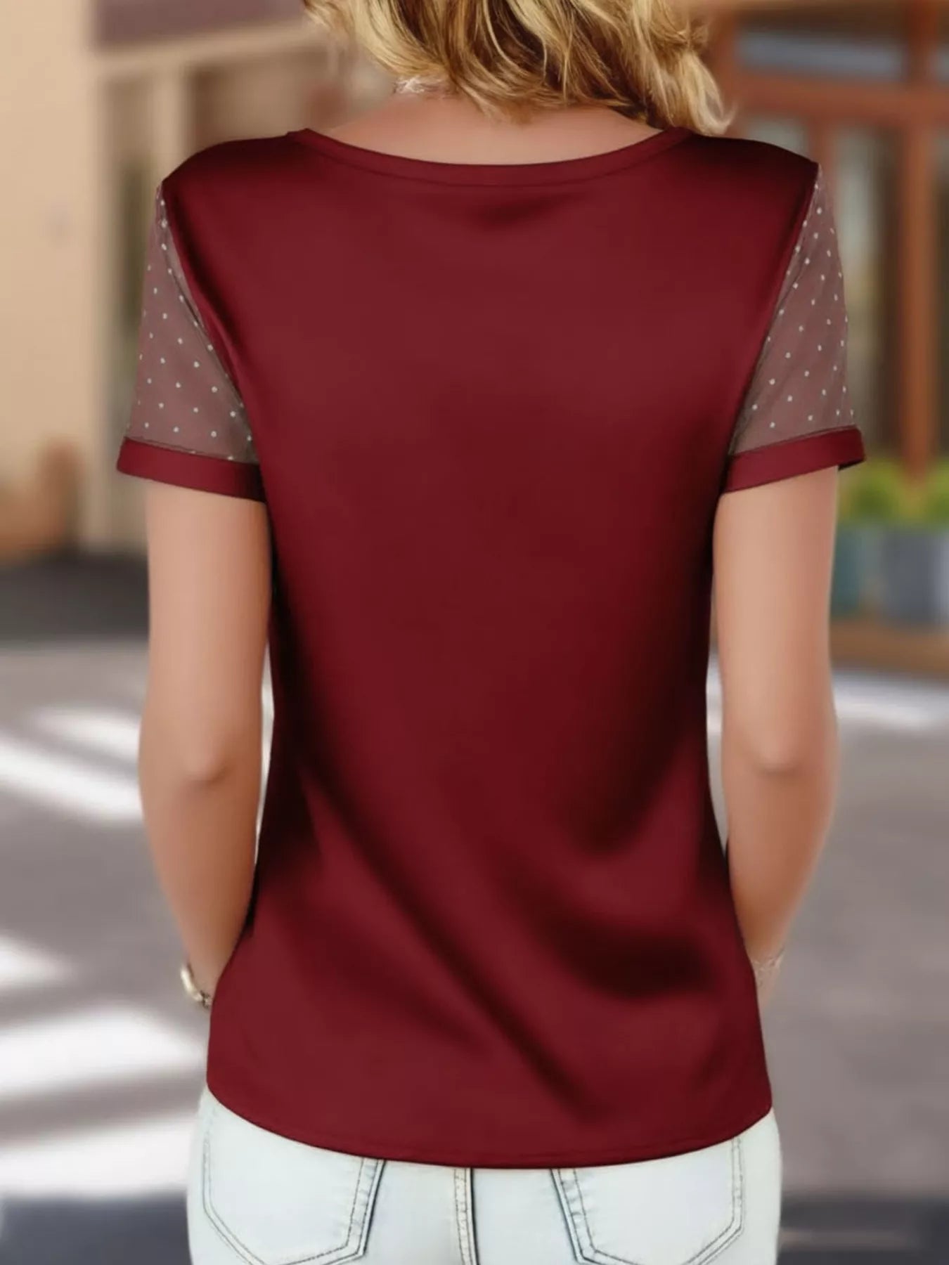Sheer Sleeve V-Neck Top