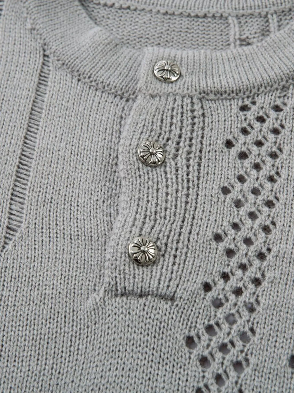 Men's Openwork Button Detail Knit Henley T-Shirt