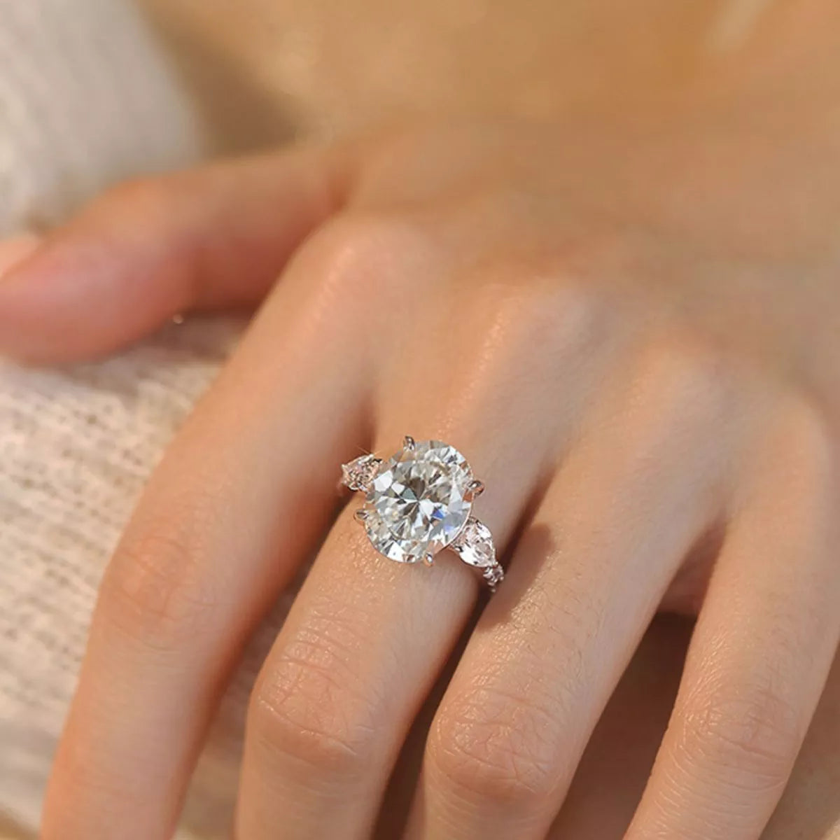 2 Carat 925 Sterling Silver Moissanite Oval Ring