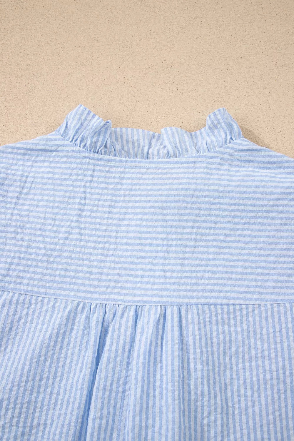Stripe Floral Embroidered Puff Sleeve Ruffle Trim Shirt