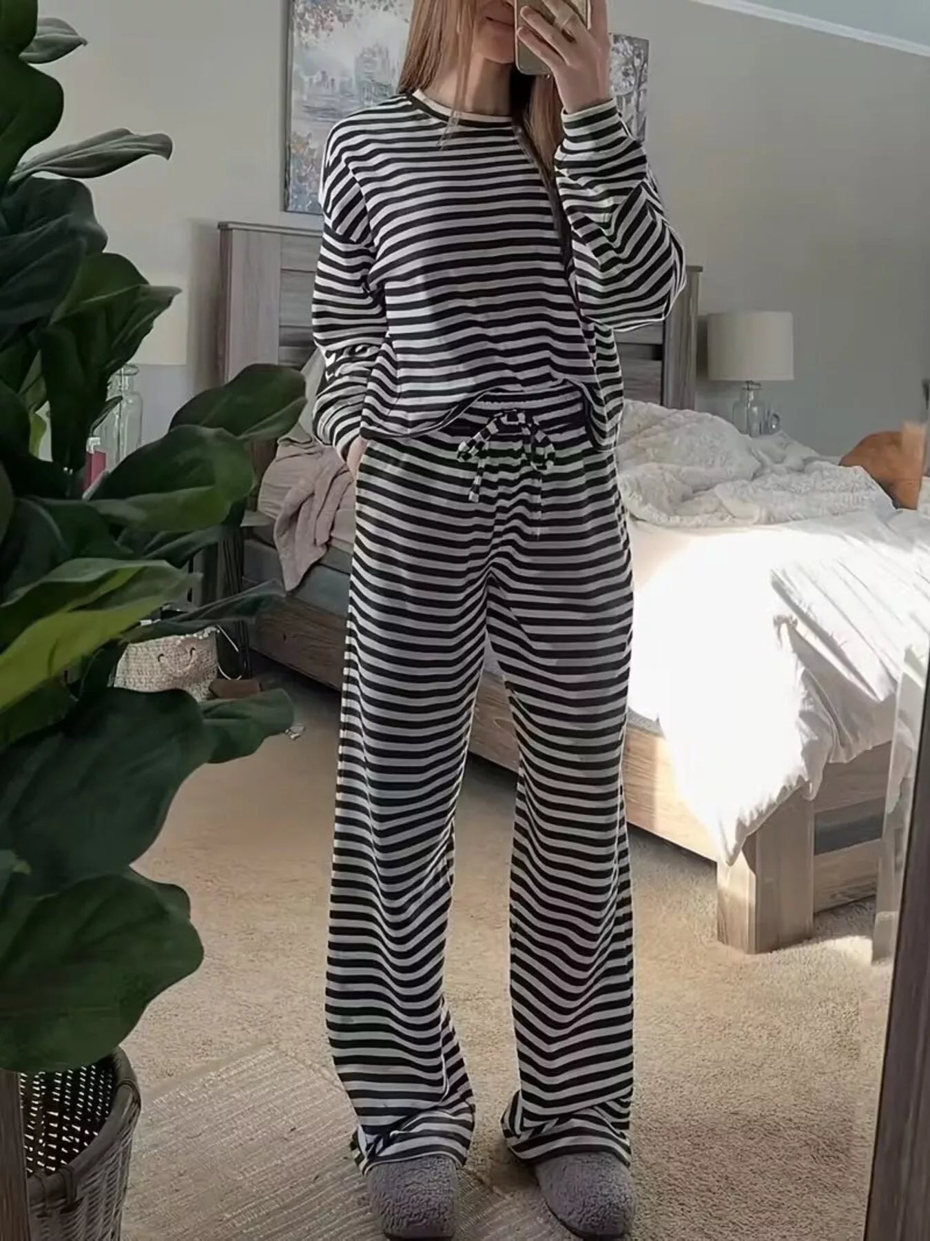 Striped Long Sleeve Top and Pants Set