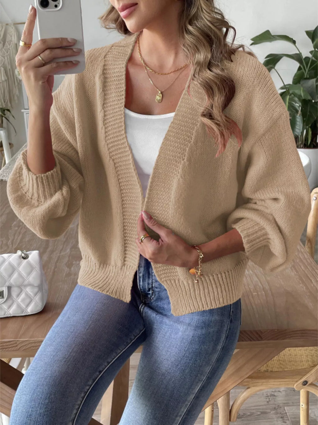Open Front Dropped Shoulder Cardigan