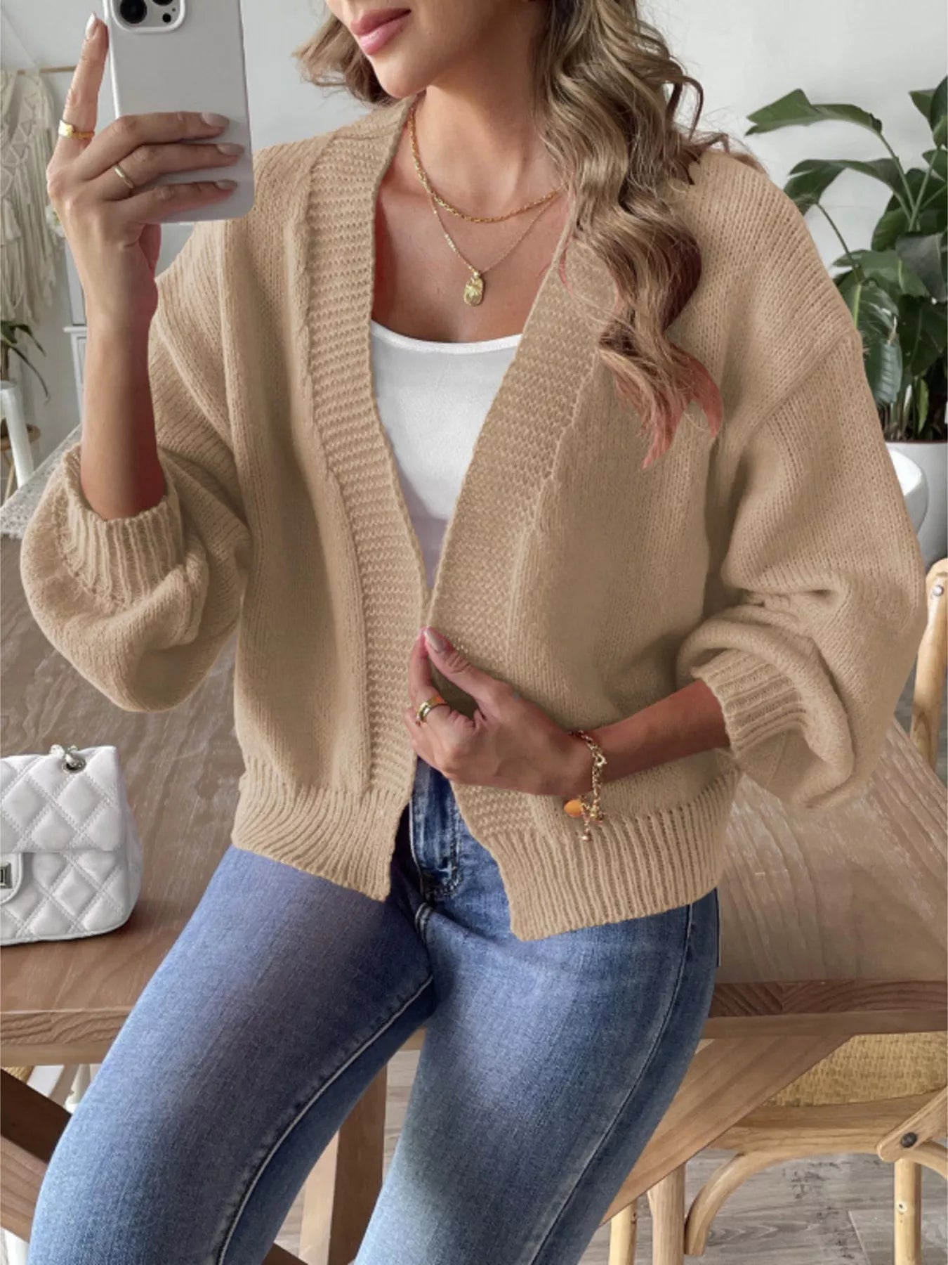 Open Front Dropped Shoulder Cardigan