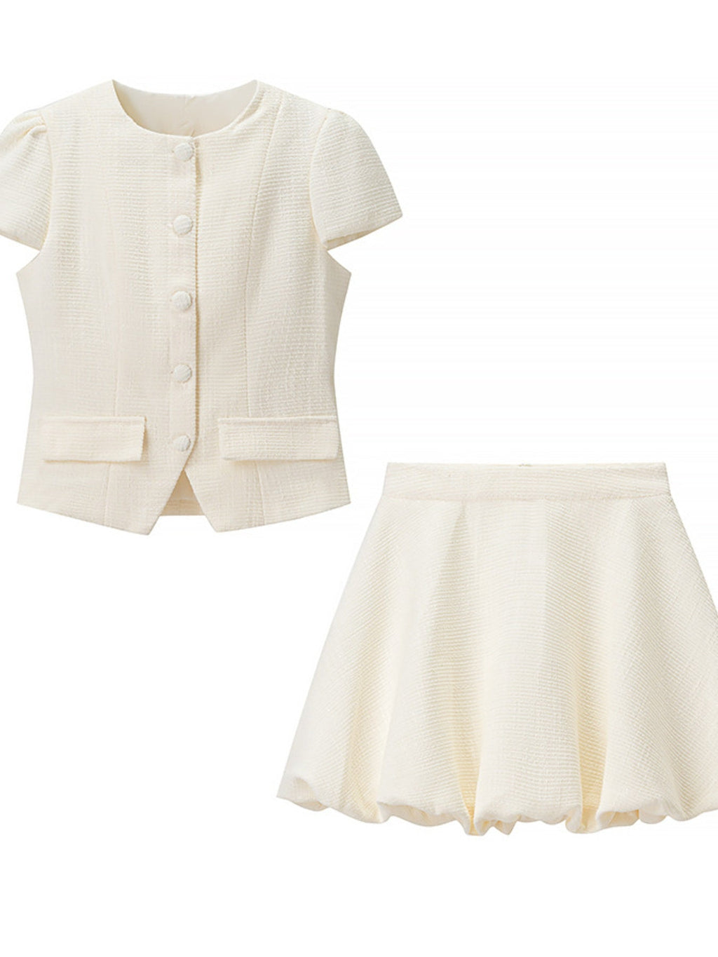 Button Up Short Sleeve Top and Bubble Hem Skirt Set