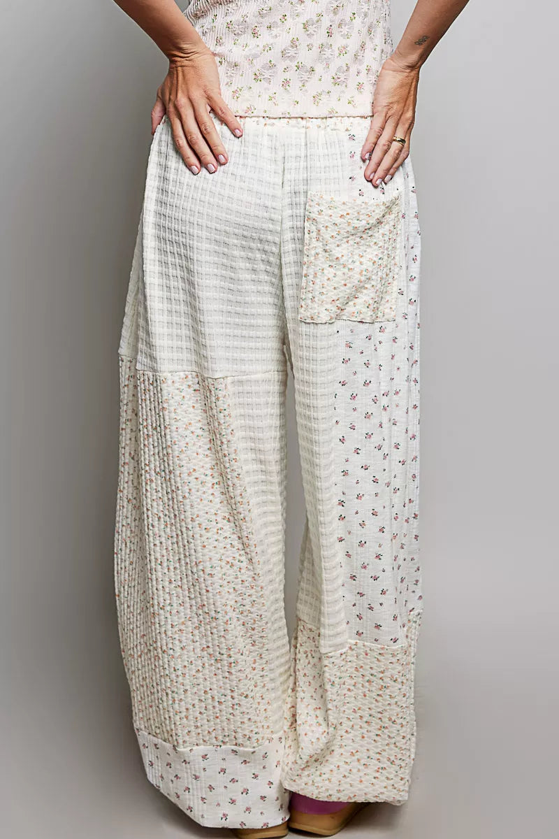 POL Patchwork Mixed Knit Wide Leg Pants