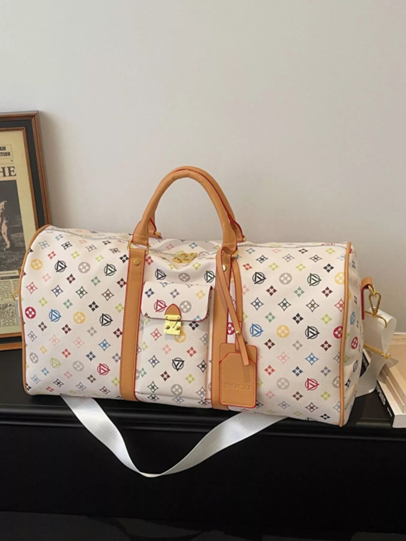Printed Leather Travel Bag