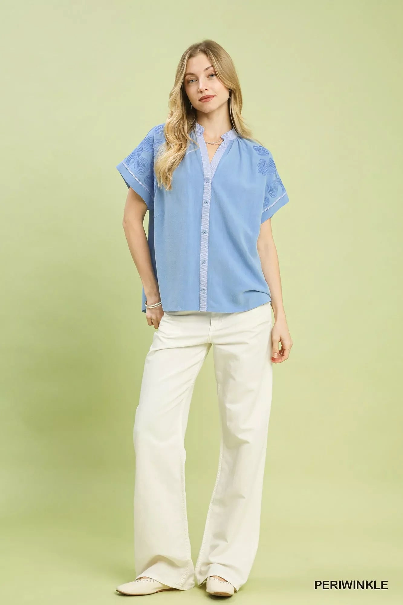 Umgee Embroidered Button Front Top