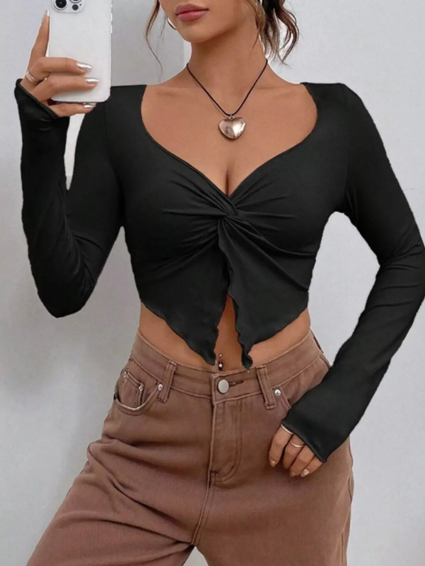 Twisted Front Long Sleeve T-Shirt