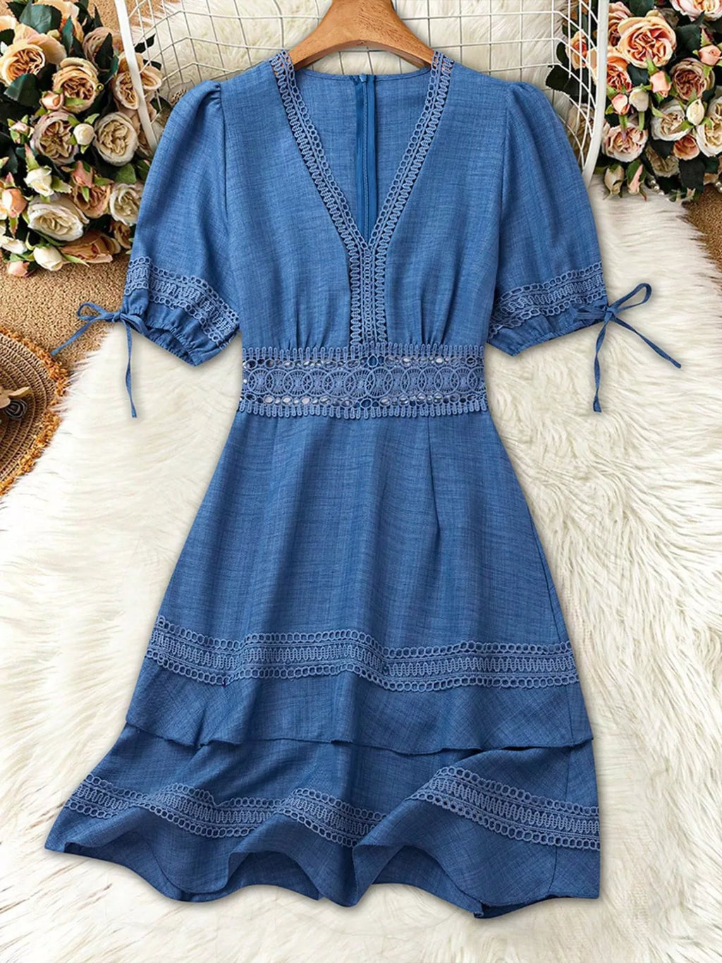 Lace Detail V-Neck Mini Dress