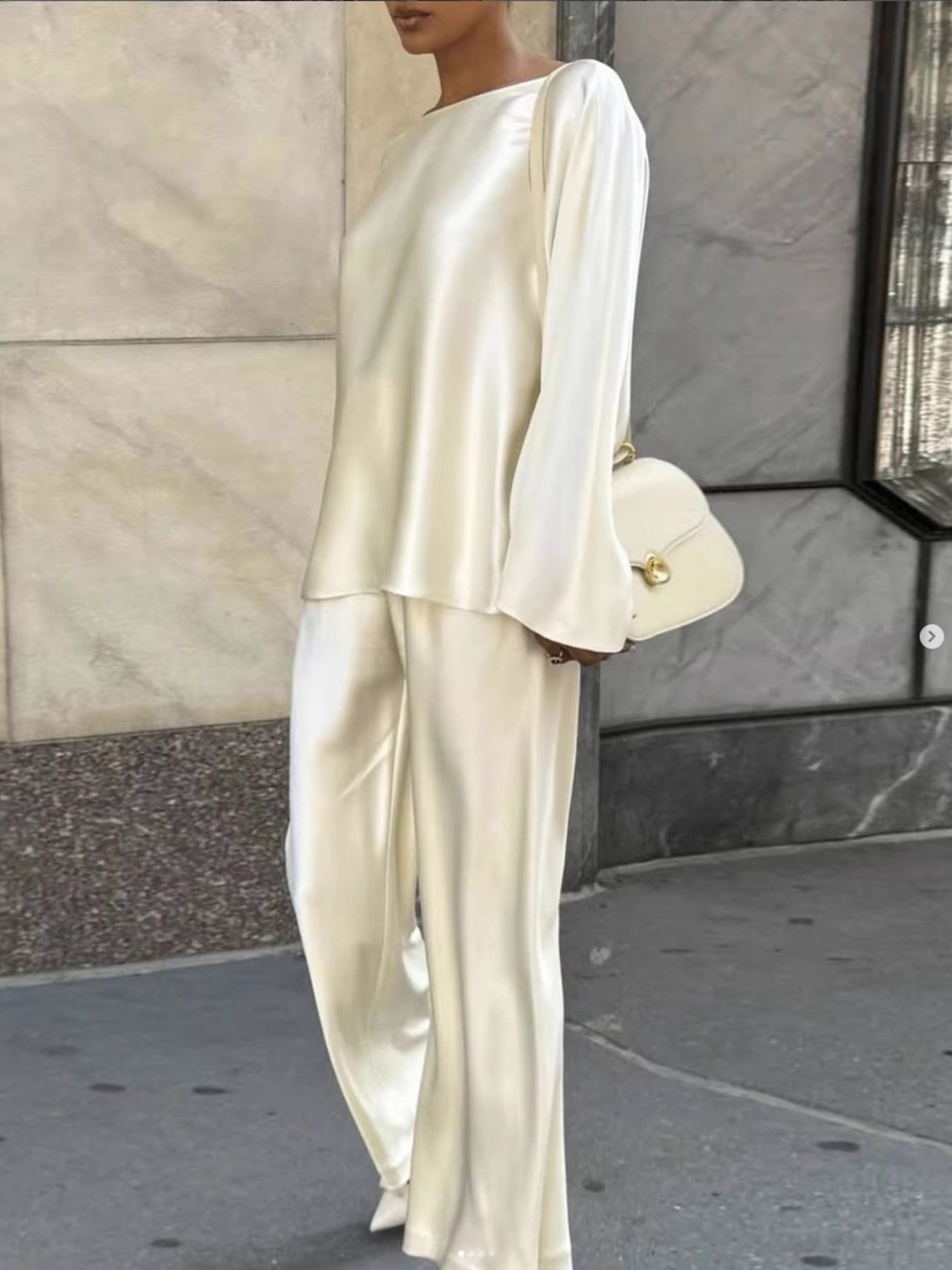 Round Neck Long Sleeve Top and Pants Set