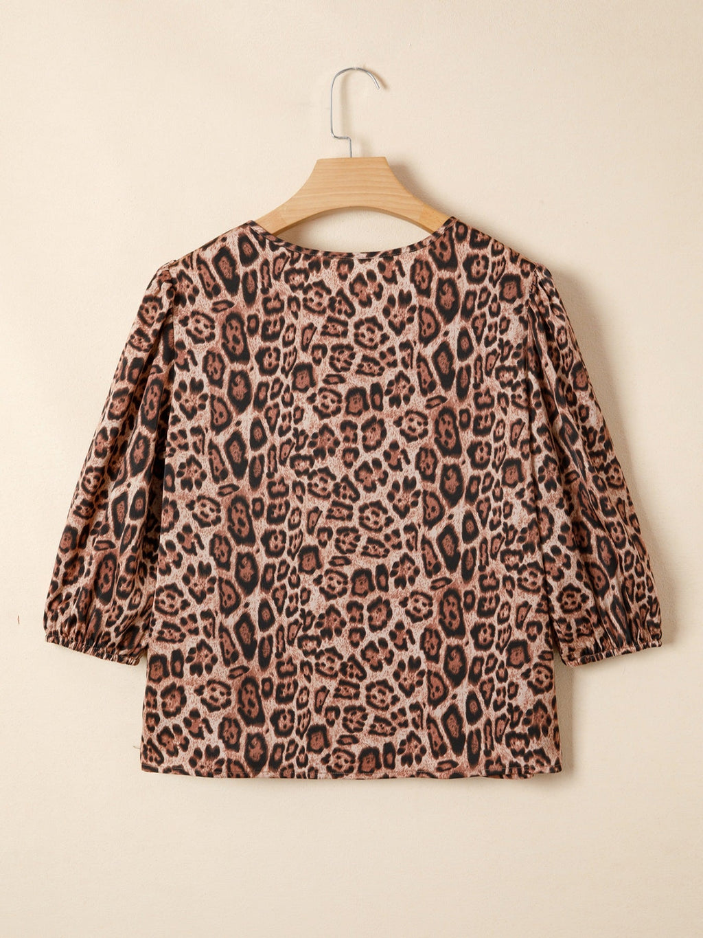 Leopard Bow Tie Puff Sleeve Blouse