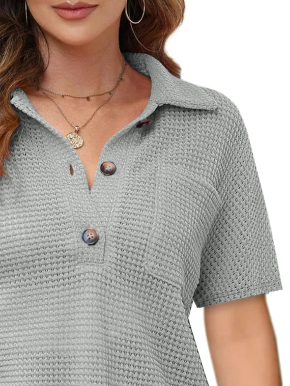 Waffle-Knit Short Sleeve Polo Shirt