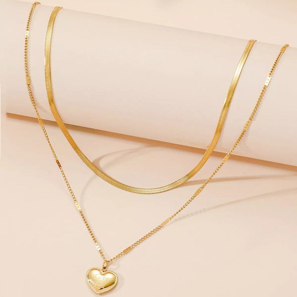 18K Gold-Plated Double Layered Heart Pendant Necklace