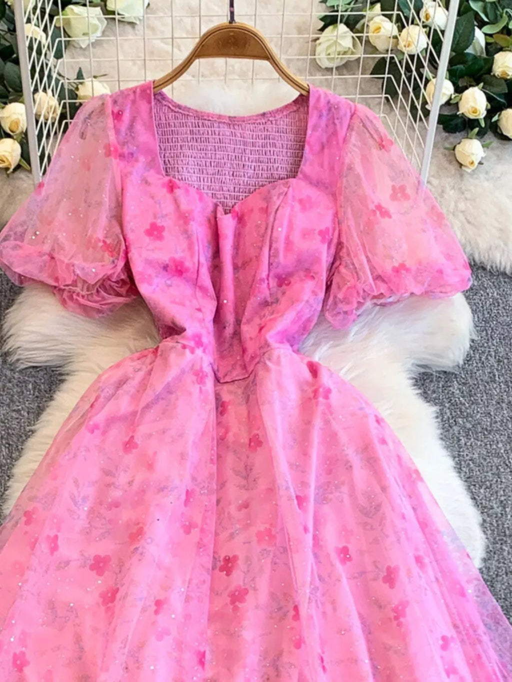 Sweetheart Neck Puff Sleeve Dress