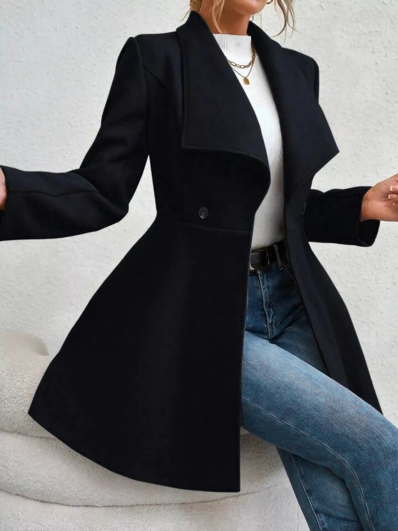 Collared Neck Double Breasted Coat