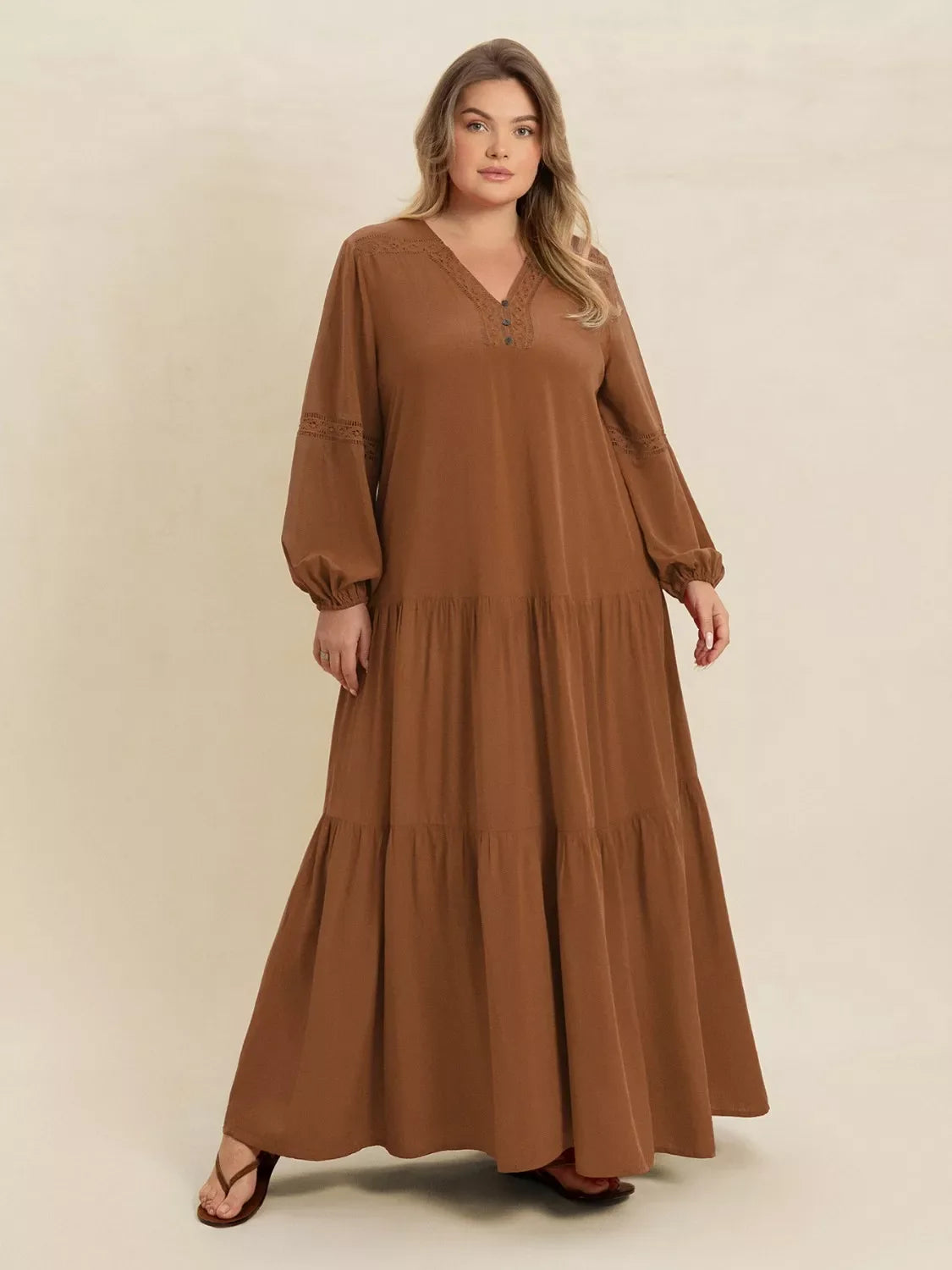 Plus Size Bohemian Tiered Maxi Dress with Balloon Sleeves