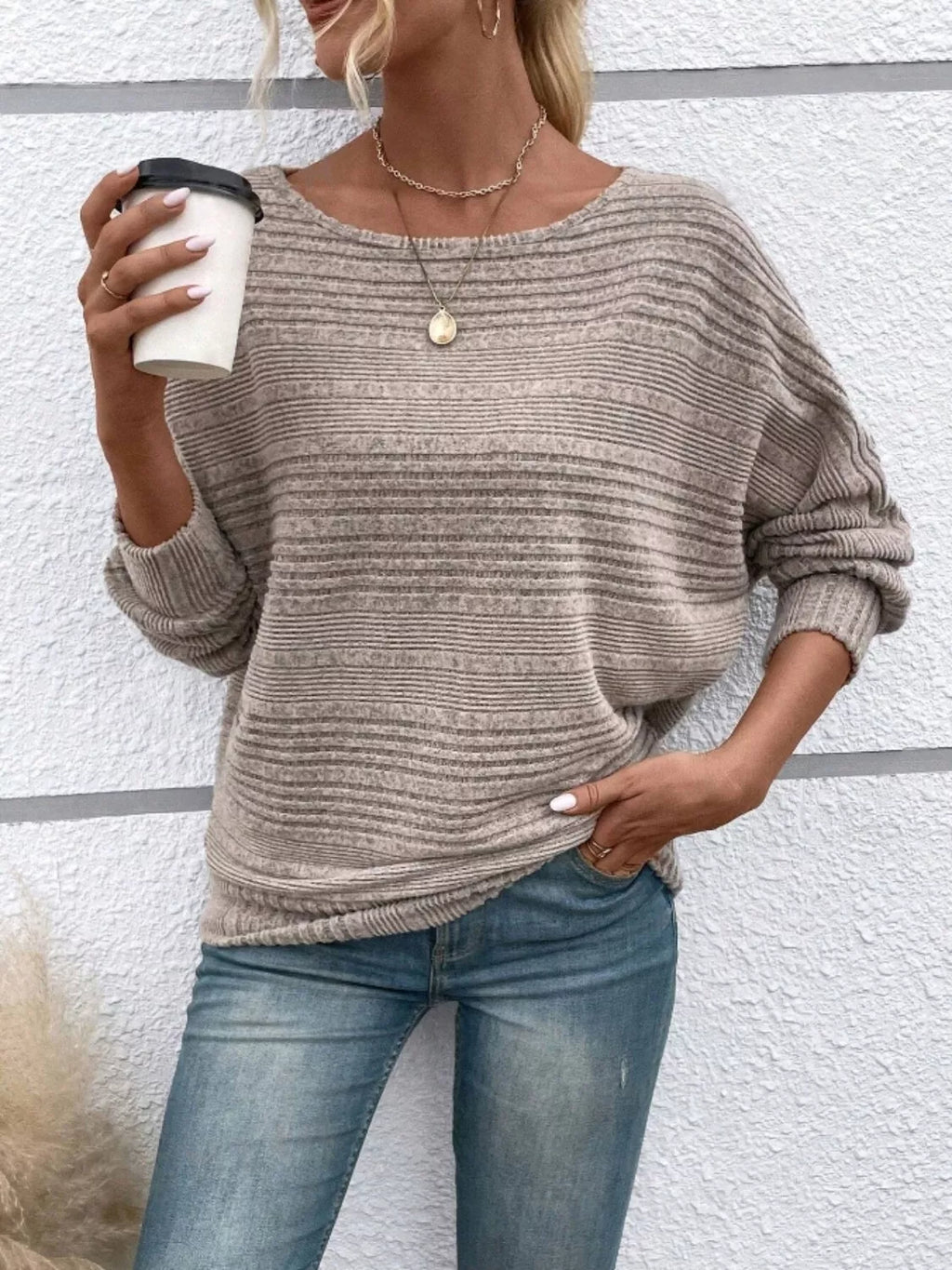 Relaxed Fit Ribbed Knit T-Shirt