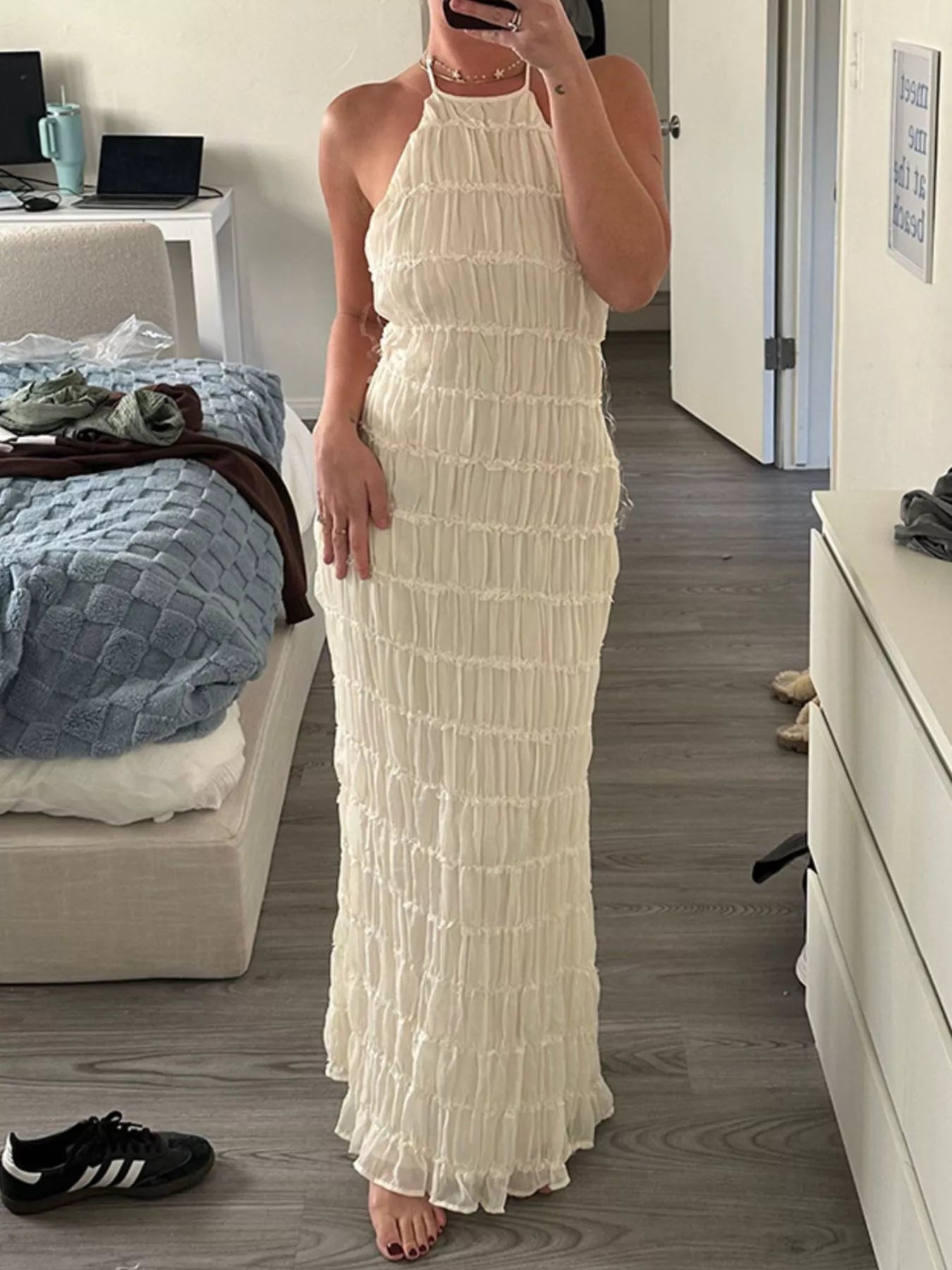 Ruched Halter Neck Maxi Dress