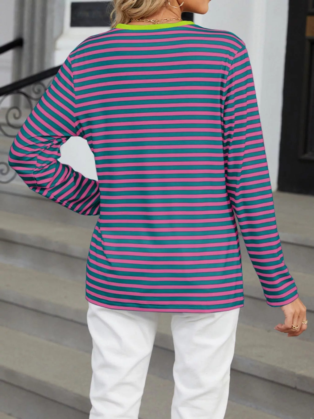 Striped Long Sleeve Henley T-Shirt