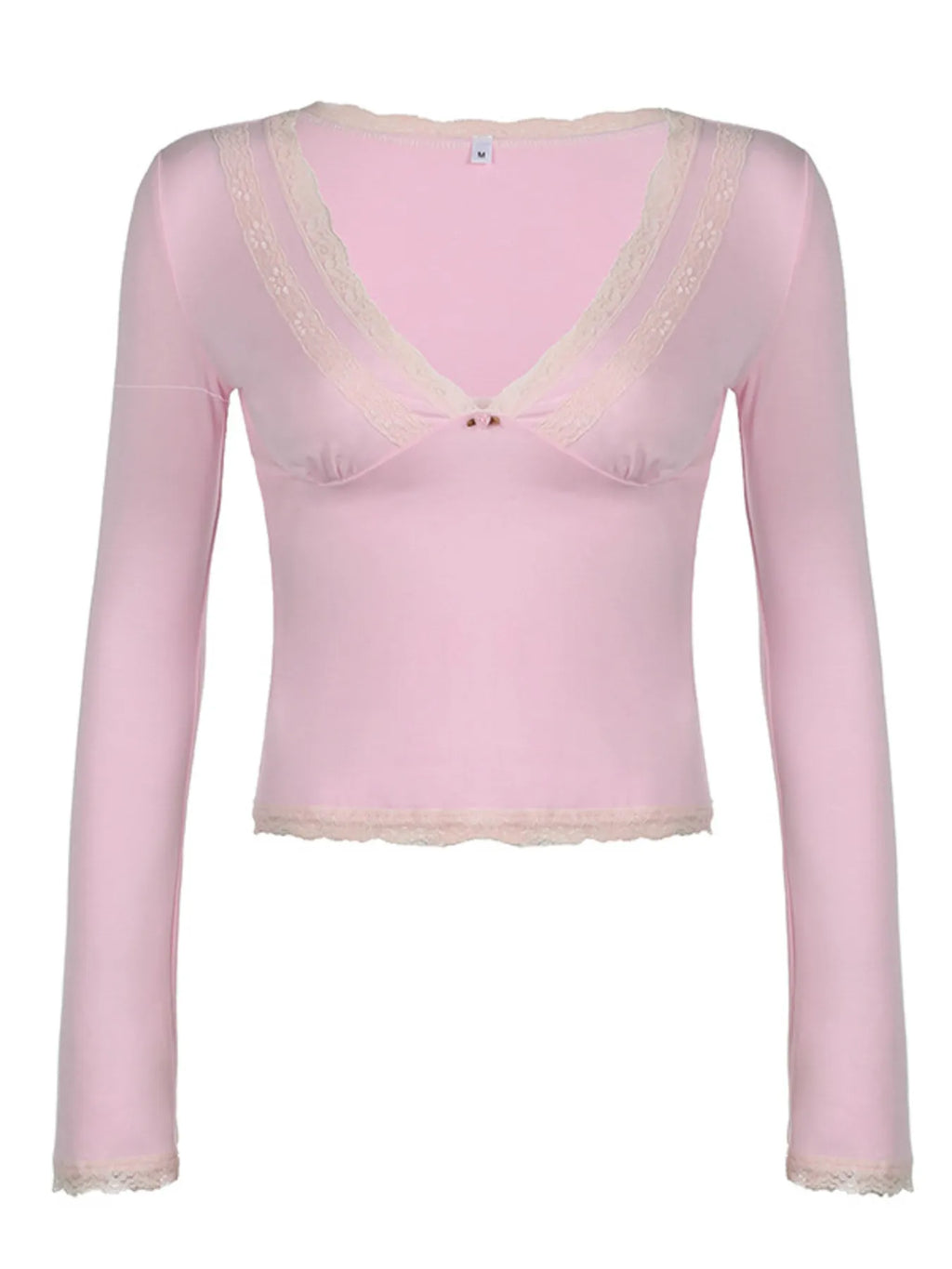 Lace Trim V-Neck Long Sleeve Top