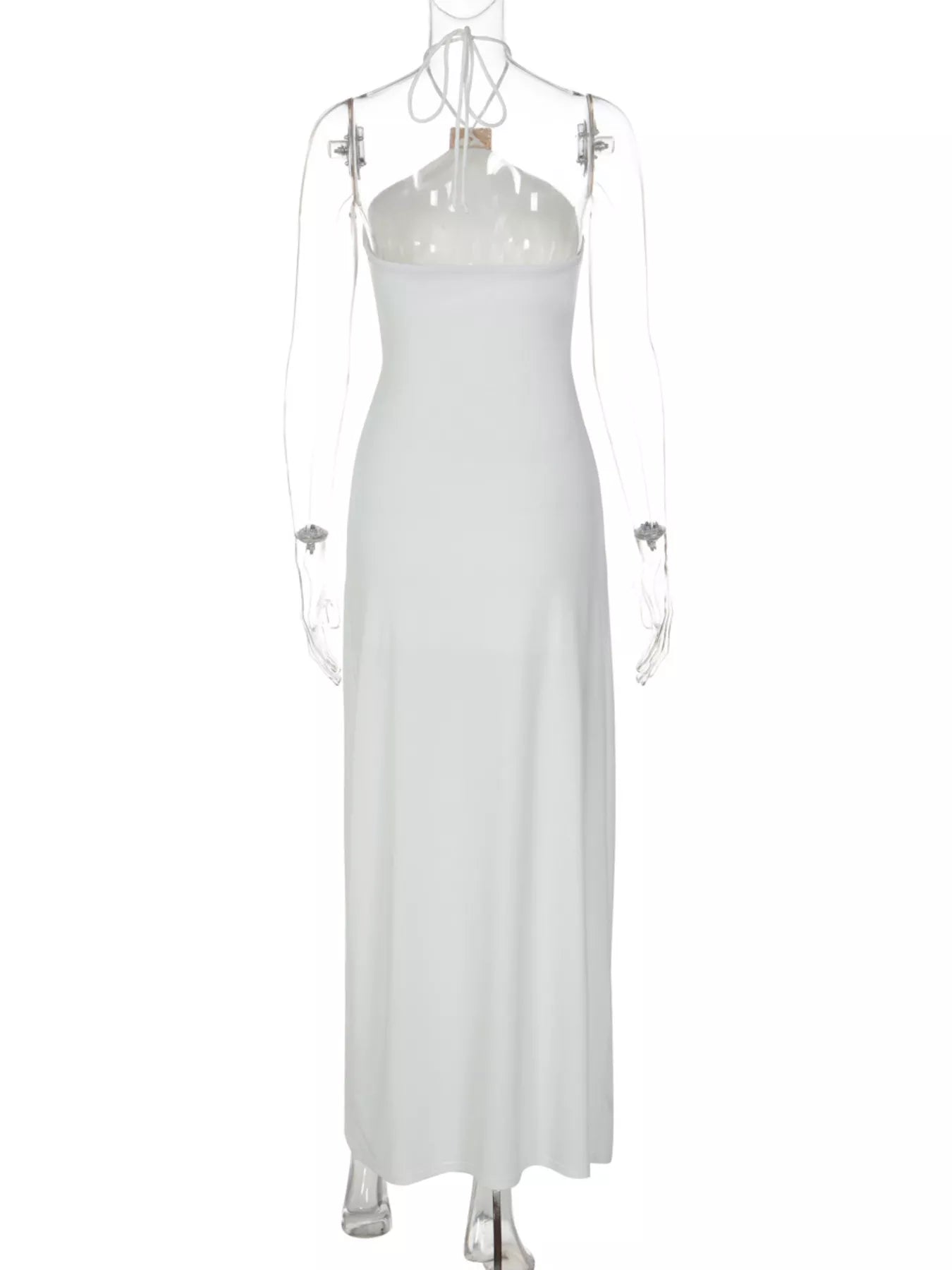 Backless Ruched Halter Neck Maxi Dress