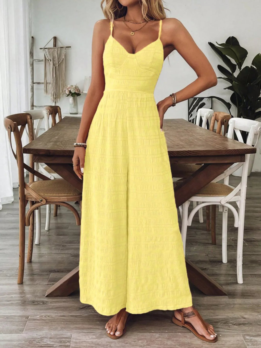 Bow Back Sleeveless Wide Leg Jumpsuit