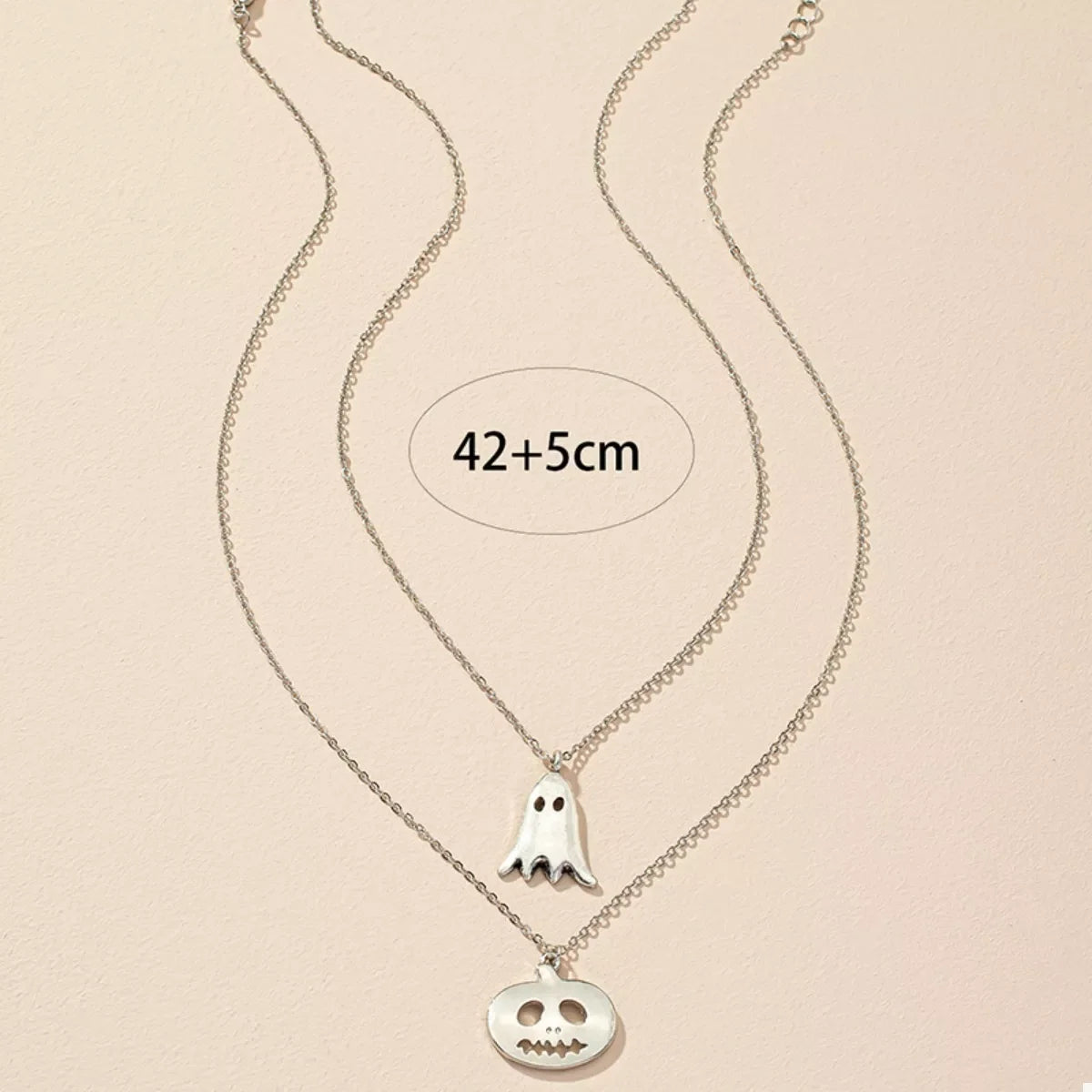 2 Piece Halloween Ghost & Pumpkin Pendant Necklace