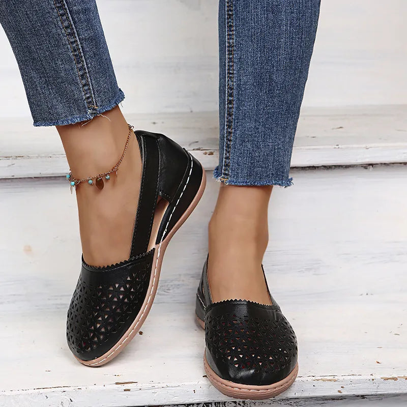 Cutout Round Toe Slip-Ons