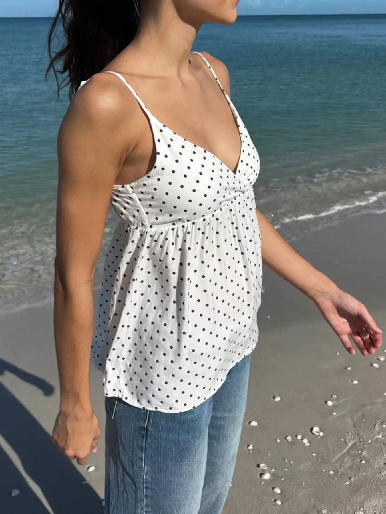 Polka Dot V-Neck Flowy Cami