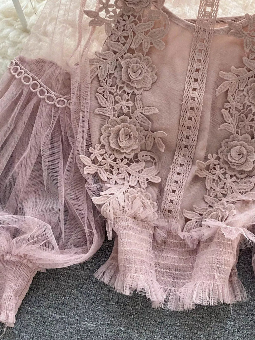 Floral Lace Blouse & Cami Set